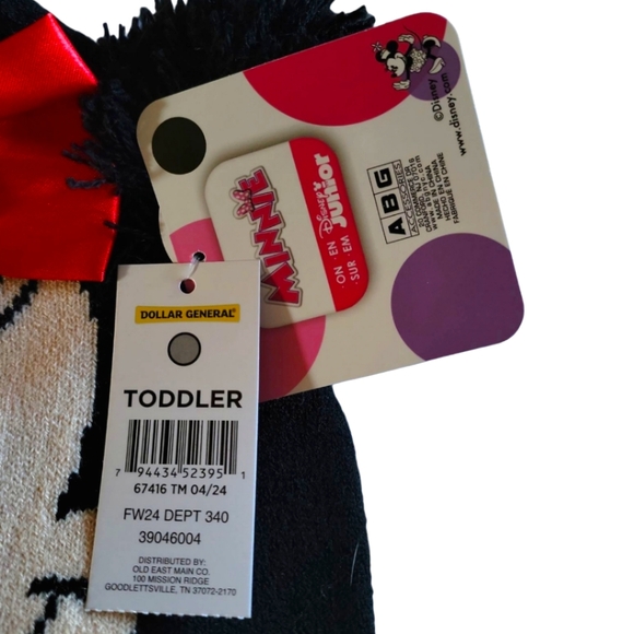 NWT DISNEY Kid's Toddler Minnie Mouse KNIT POM POM Beanie Glove SET BLACK/RED - Picture 5 of 5
